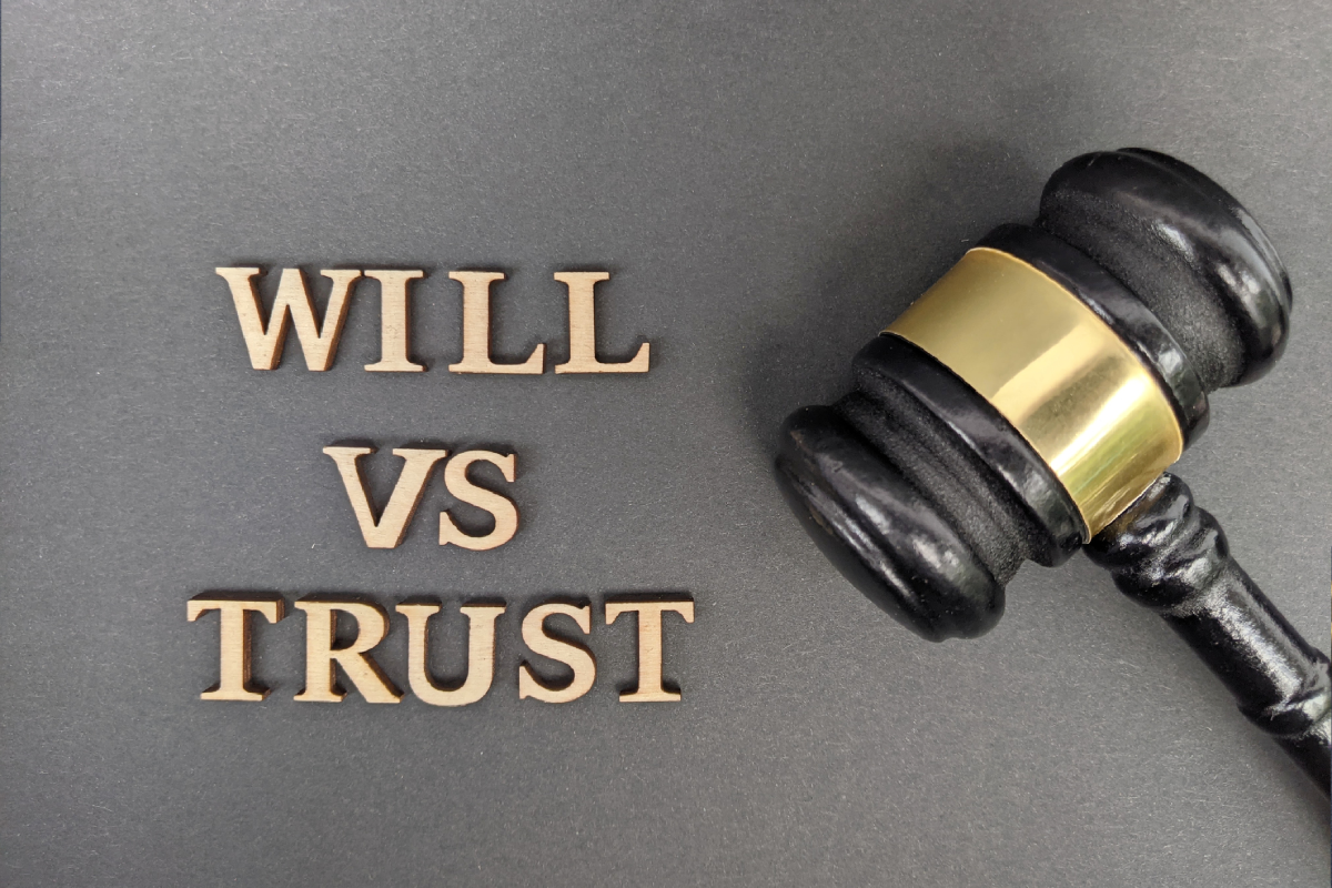 Gavel beside "Will vs Trust" text.